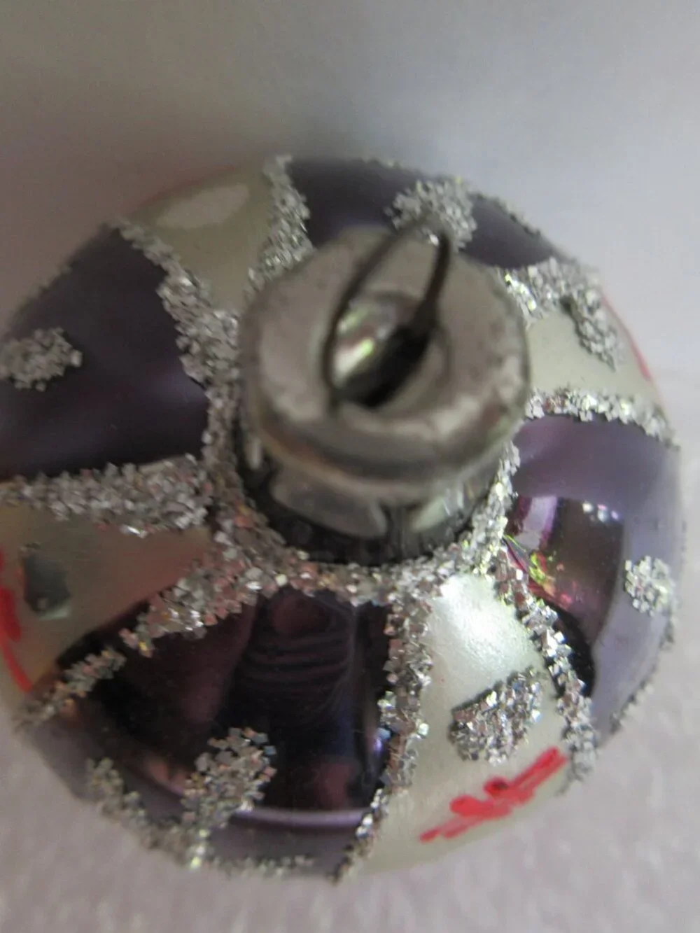 5 Polish Blown Glass Christmas Ornament Hand Painted Poland Glitter Vtg